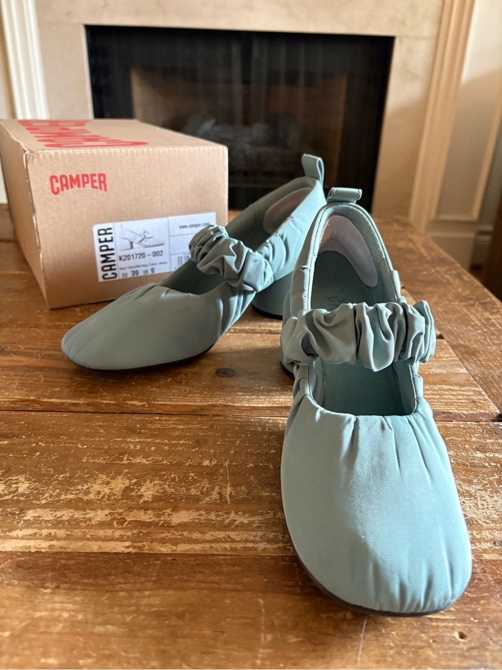 Camper | Teal Green Ruched Strap Shoe